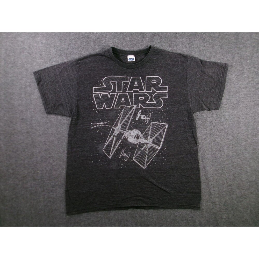 Vintage Star Wars Shirt Men Large Gray X Wing Tie Fighter Graphic Tee Y2K Movie